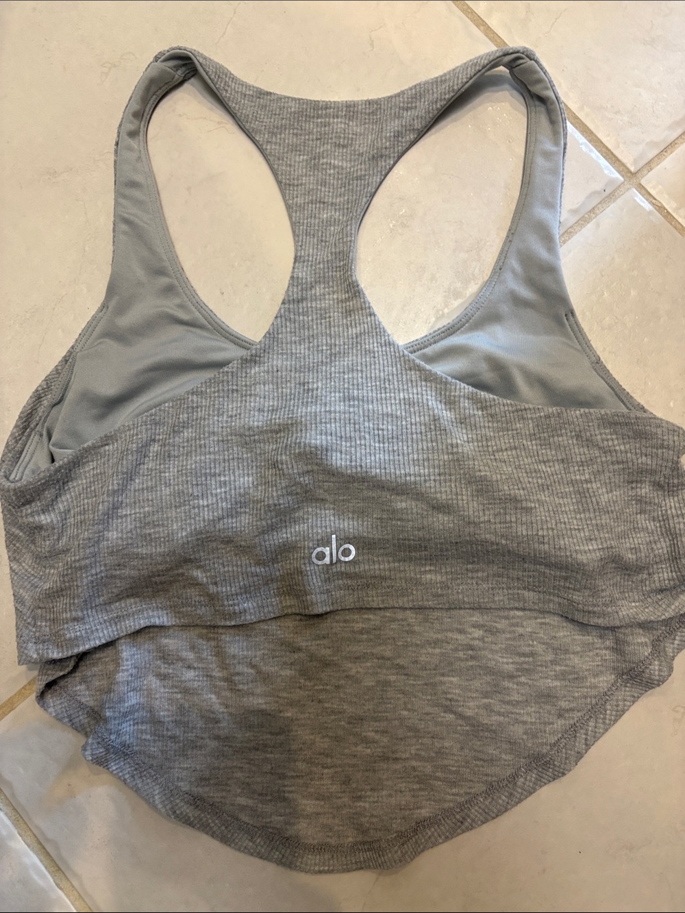 Alo Ribbed Racerback Crop Tank - Gray small - Picture 4 of 4